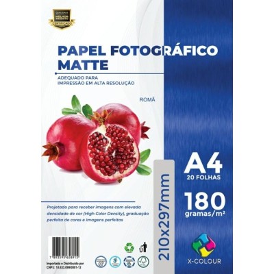 Papel Matte A4 - 180gr - Pacote 20 folhas - X-Color - (Acima de 5 pacotes no PIX R$ 6.66 cada)