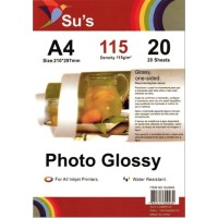 Papel Glossy A4 - 115gr Sus - 20 folhas - Fotográfico Brilho