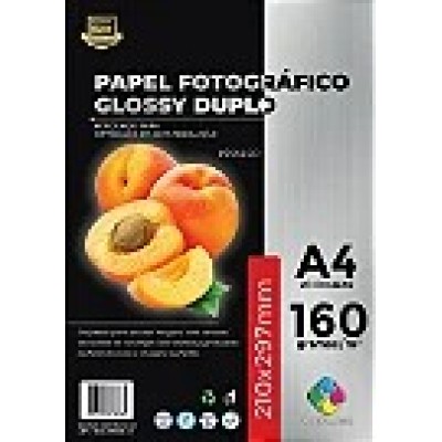 Papel Glossy Dupla Face A4 - 160gr - Pacote 20 folhas - Fotográfico Brilho - X-Color 
