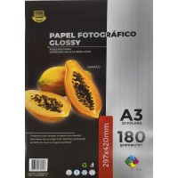 Papel Glossy A3 - 180gr - 20 folhas - Fotográfico Brilho ( Tamanho A3 )
