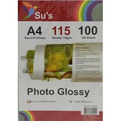 Papel Glossy A4 - 115gr Sus - 100 folhas - Fotográfico Brilho