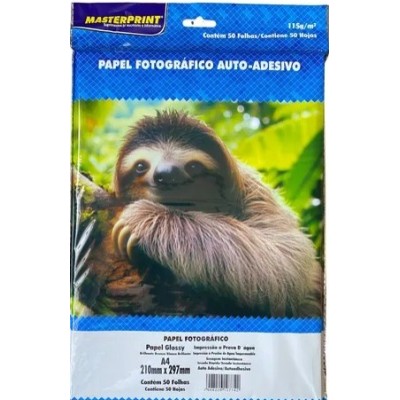 Papel Glossy Adesivado A4 - 115gr ( Mastreprint ) - Pacote 50 folhas - Fotográfico Brilho 