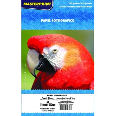 Papel Glossy A4 - 135gr ( Mastreprint ) - Pacote 50 folhas - Fotográfico Brilho 