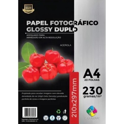 Papel Glossy Dupla Face A4 - 230gr - 20 folhas - Fotográfico Brilho - X-color Papel Glossy Dupla Face A4 - 230gr - 20 folhas - Fotográfico Brilho - X-color