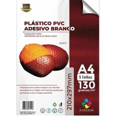 Vinil Plastico PVC Adesivo 130g - Branco Brilho - Pacote 5 folhas