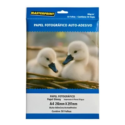 Papel Glossy Adesivado A4 - 80gr - 115gr - 130gr ( Mastreprint ) - Pacote 50 folhas - Fotográfico Brilho 
