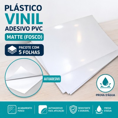 Vinil Adesivo PVC - Matte - Branco Fosco 130g - Pacote 5 Folhas Vinil Adesivo PVC - Matte - Branco Fosco 130g - Pacote 5 Folhas