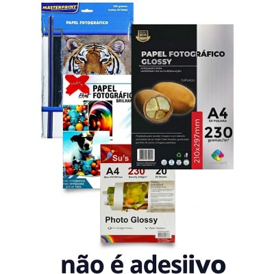 Papel Glossy Fotografico A4 - 230gr - 20 folhas - Brilho
