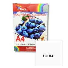 Plastico PVC Adesivo 130g - Branco Brilho - Pacote 5 folhas (Vinil)