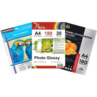 Papel Glossy A4 - 180gr Pacote 20 folhas - Fotográfico Brilho (Acima de 5 pacotes no PIX R$ 7,65 cada)