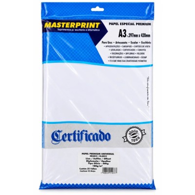 Papel offset A3 - 180gr - Pacote 25 Folhas - 297mm x 420mm