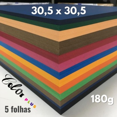 Papel Color Plus 180G SCRAP - 30,5x30,5 ( Pacote C/ 5 Folhas )  - Massa Colorida 